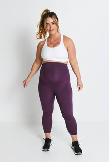 Maternity Focus Cropped Sports Leggings - Mulberry Plum