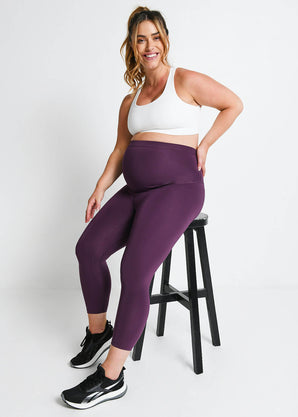 Maternity Focus Cropped Sports Leggings - Mulberry Plum