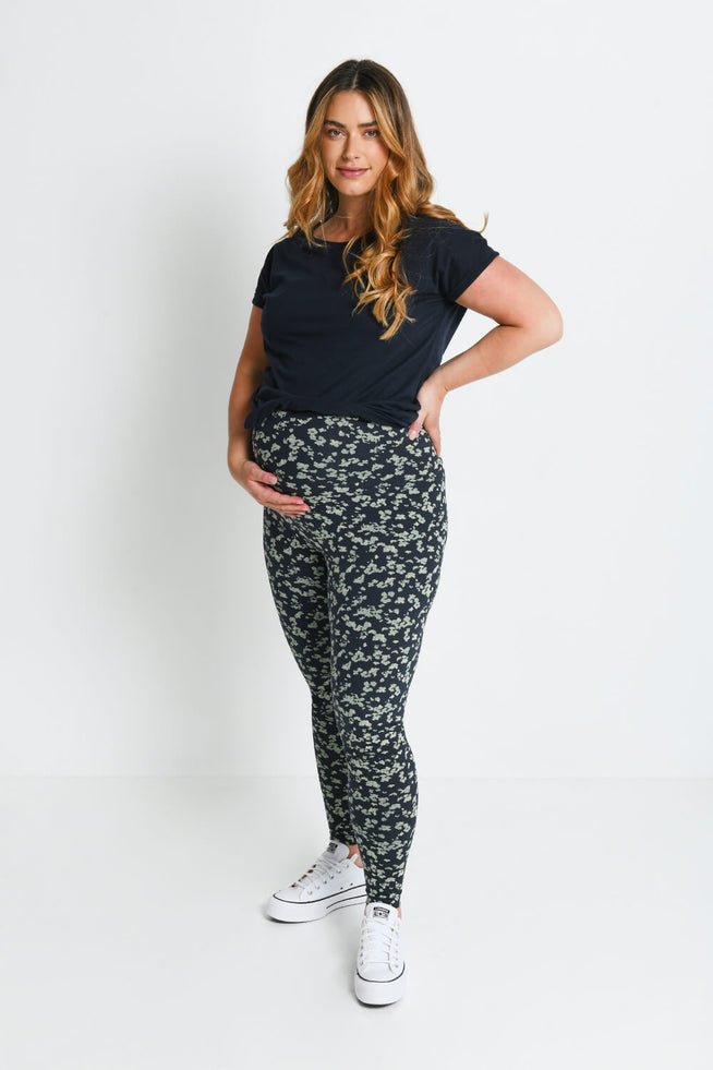 Maternity Everyday Leggings - Navy/Green Floral