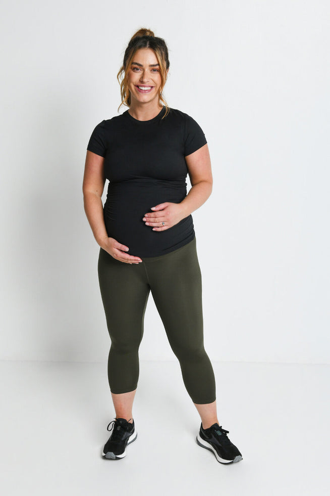 Maternity Focus Cropped Sports Leggings - Olive Green