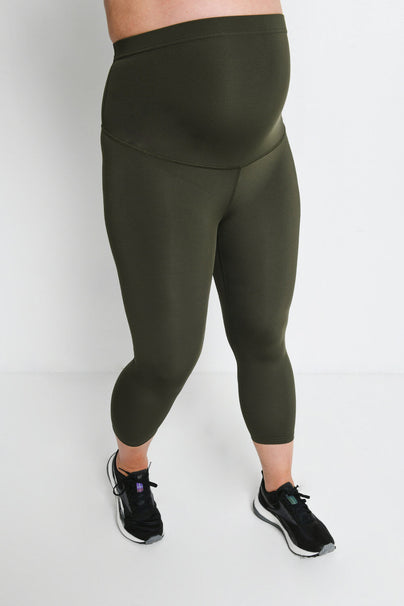 Maternity Focus Cropped Sports Leggings - Olive Green