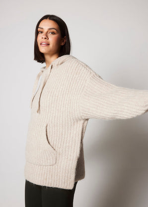 Oversized Chunky Knit Hoodie - Beige