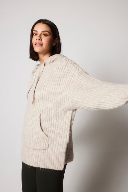 Oversized Chunky Knit Hoodie - Beige