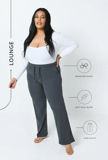 Ribbed Wide Leg Trousers - Grey