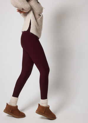 Winter Everyday High Waisted Leggings - Burgundy
