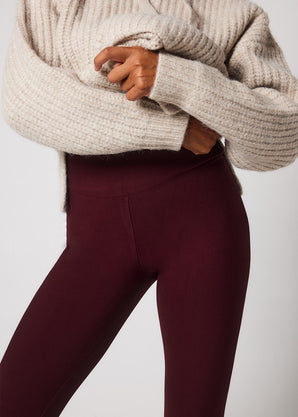 Winter Everyday High Waisted Leggings - Burgundy