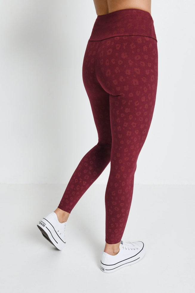 Everyday High Waisted Leggings - Burgundy Animal Print