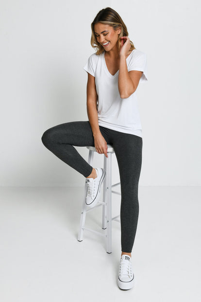 Lightweight Everyday High Waisted Leggings - Dark Grey Marl