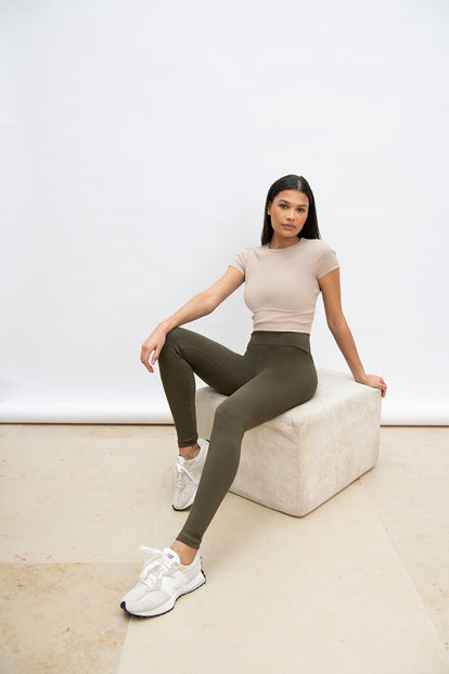 Everyday High Waisted Leggings - Khaki Green