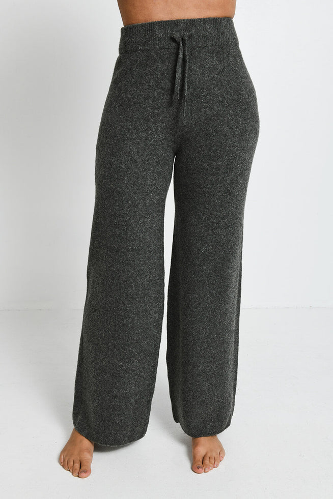 Knit Wide Leg Lounge Trousers - Grey