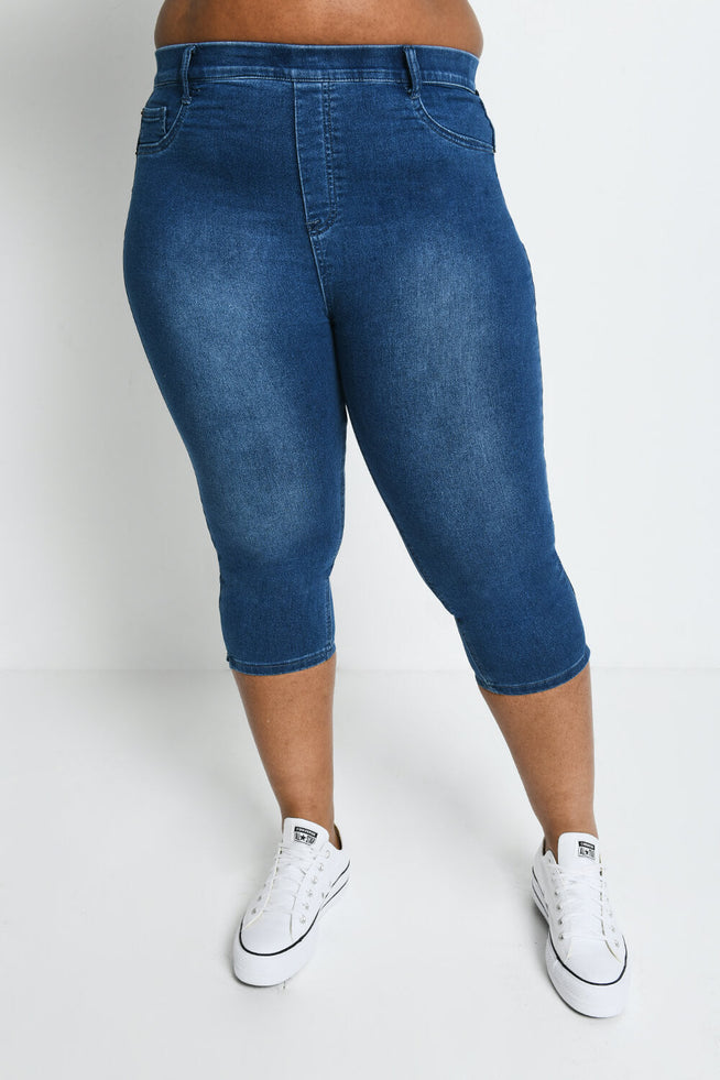 Curve Cropped Jeggings - Mid Blue