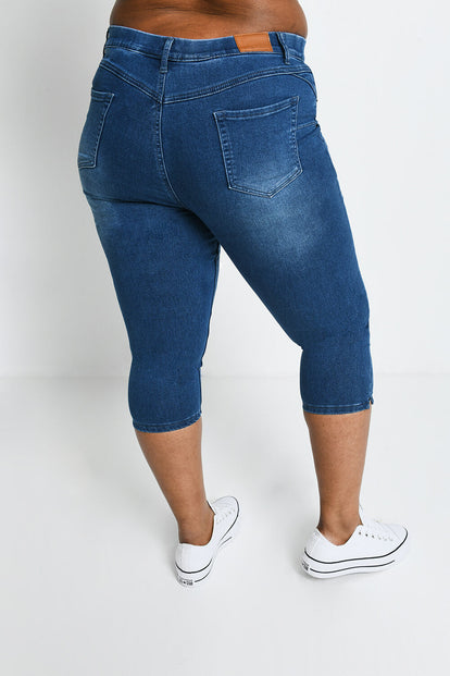 Curve Cropped Jeggings - Mid Blue