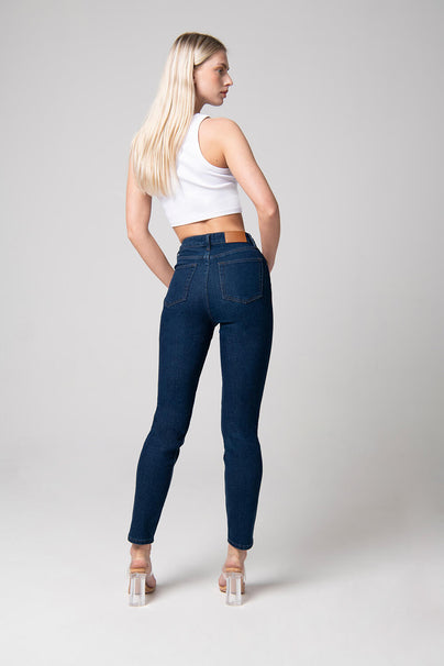 Slim Fit Mom Jeans - Dark Blue