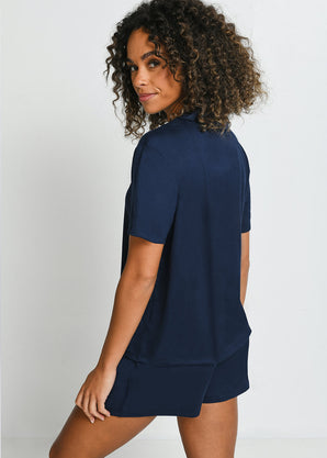 Soft Touch Button Up Short Pyjama Set - Navy
