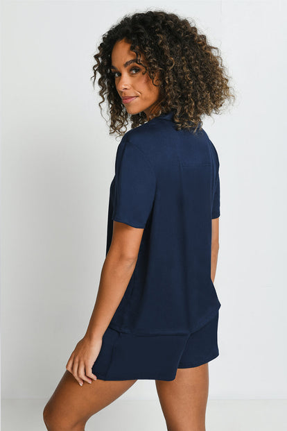 Soft Touch Button Up Short Pyjama Set - Navy