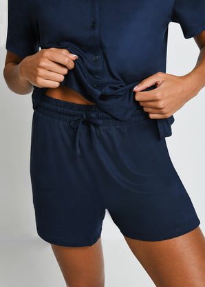 Soft Touch Button Up Short Pyjama Set - Navy