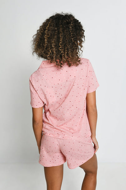 Pure Cotton Button Up Short Pyjama Set - Pink Dot