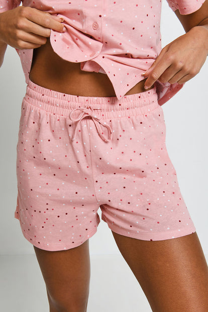 Pure Cotton Button Up Short Pyjama Set - Pink Dot