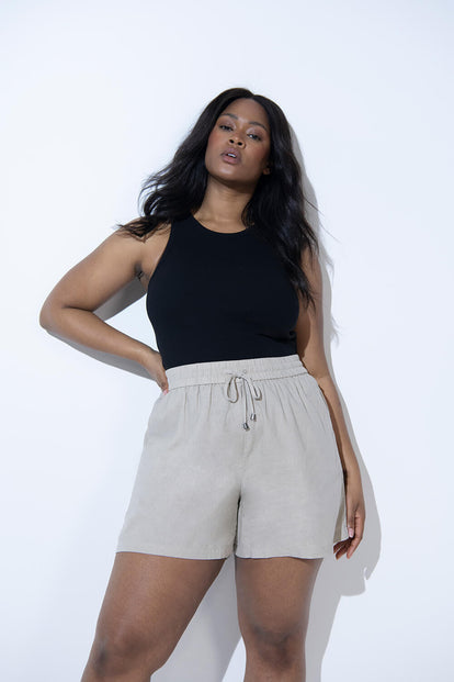 Curve Linen Shorts - Stone