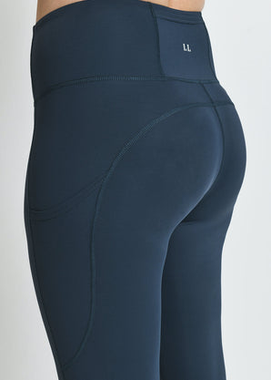 Energise Cropped High Waisted Gym Leggings - Thunder Blue