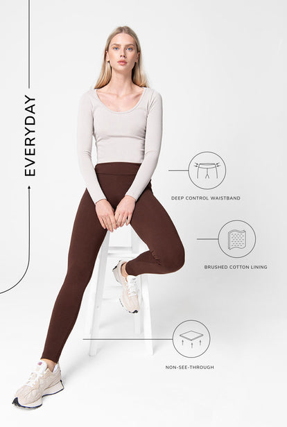 Everyday High Waisted Leggings - Chocolate Brown